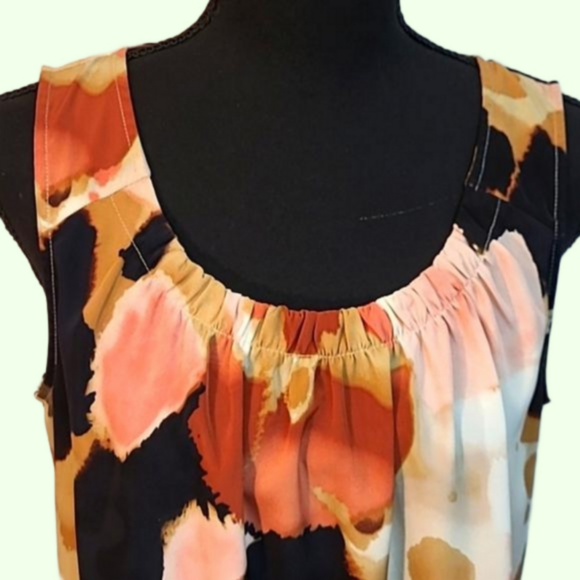 Chicos sleeveless silky top. Ivory, peach, and browns. Size 1. - Picture 2 of 4
